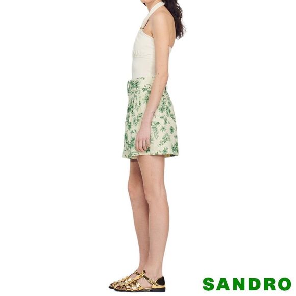 Sandro **NWT** Leman Loose Palm Tree Print Shorts in Ecru Green - Picture 5 of 10